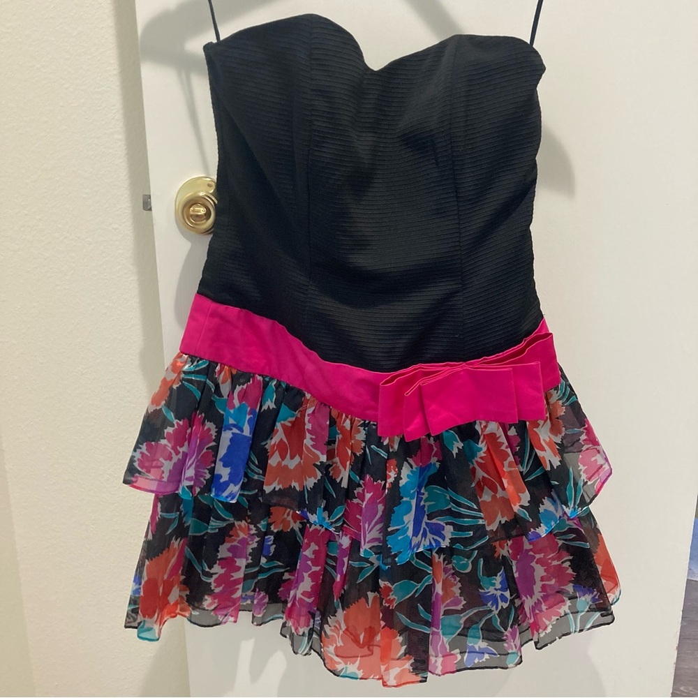 Vintage 80s Prom Dress strapless multicolor